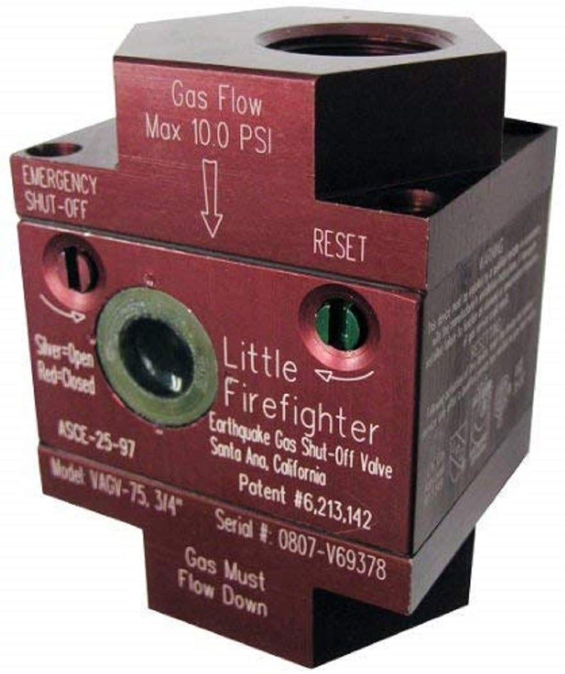 Watts Little Firefighter Earthquake Gas Shutoff Vertical Valve for Natural Gas and Propane Lines, 3/4" Connection, 5.4 Magnitude, Bracket and Assembly Kit, Silver - Image 1